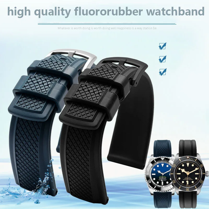 

Viton watch strap for O-mega RoX S-eiko Sharkey MM300 fluororubber Waffle watchband Waterproof Silicone Bracelet 20mm 22mm