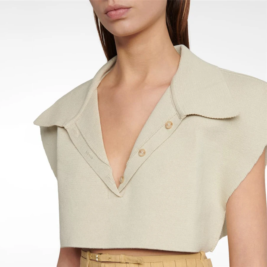 

Футболка женская трикотажная, с V-образным вырезом, без рукавов, с отворотом поло, с полуоткрытой грудью, лето 2021