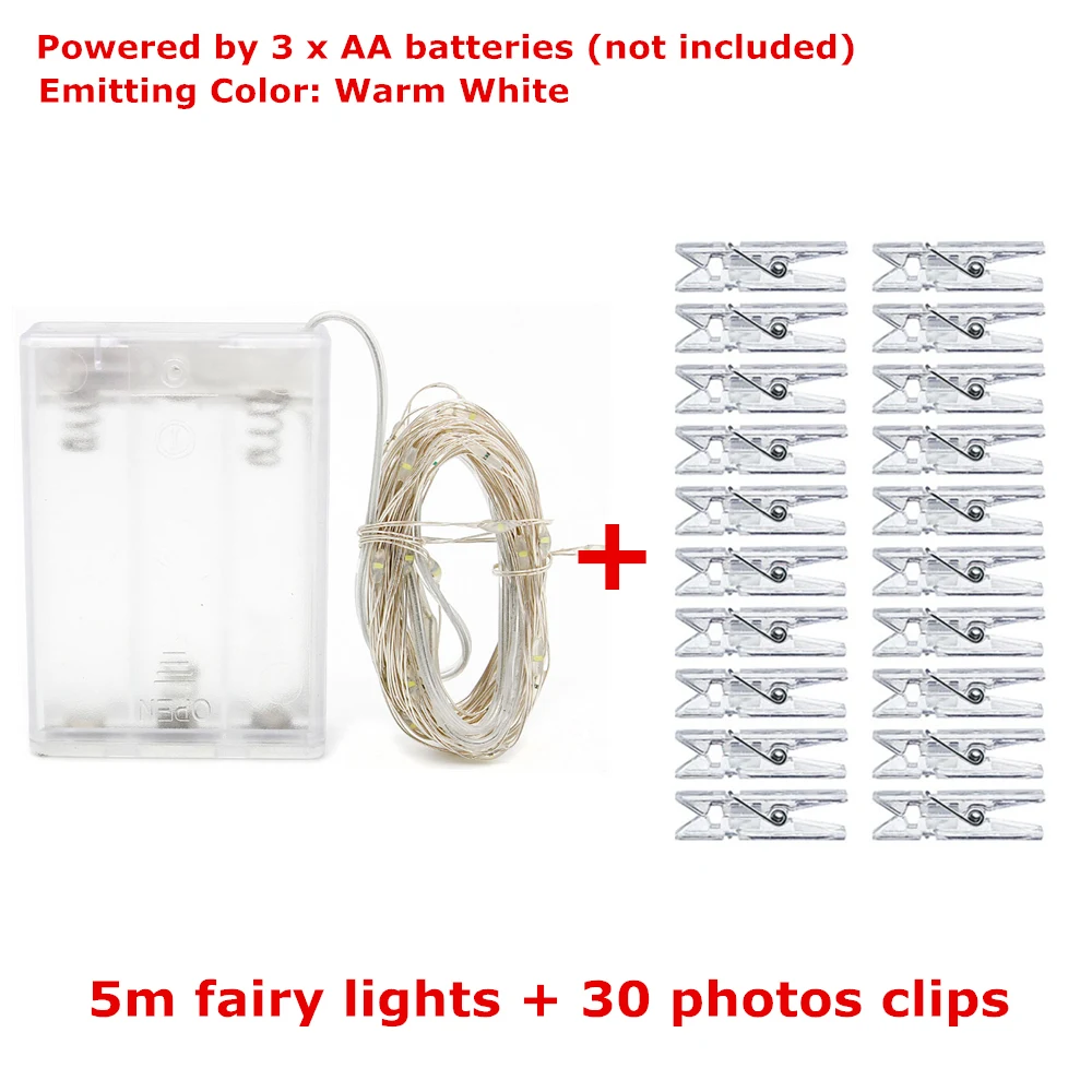 5m and 30 clips ANBLUB 1 м, 2 м, 5 м, 10 м, светодиодный зажим для фото, гирлянда, гирлянда, на батарейках, для наружной рождественской вечеринки, свадебного украшения - Испускаемый цвет: 5m and 30 clips