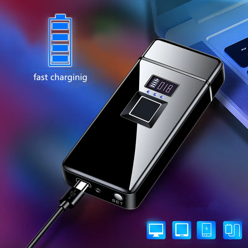 New Real Fingerprint Recognition Electronic Usb Recharge Sense Touch Electric Arc Display Power Lighter For Friends Gift | Дом и сад