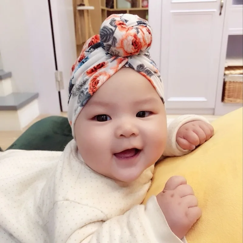 Baby Girls Floral Printed Colored Donut Hats BeBe Turban Headb Hood Newborn Bow Knotted Cap Unisex Cotton Soft Cute Flower | Детская