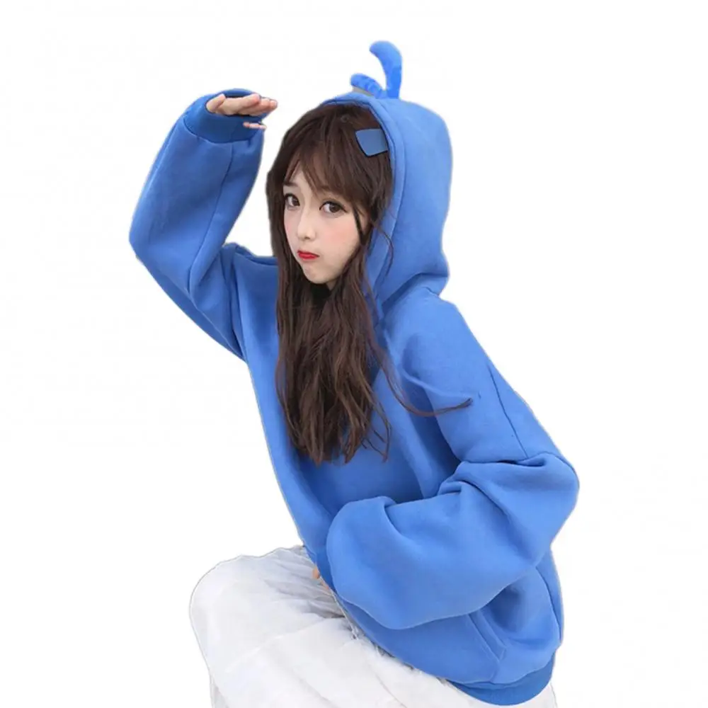 Women Cartoon Hood Long Sleeve Solid Color Hoodie Autumn Winter Plush Sweatshirt Plush Sweatshirt