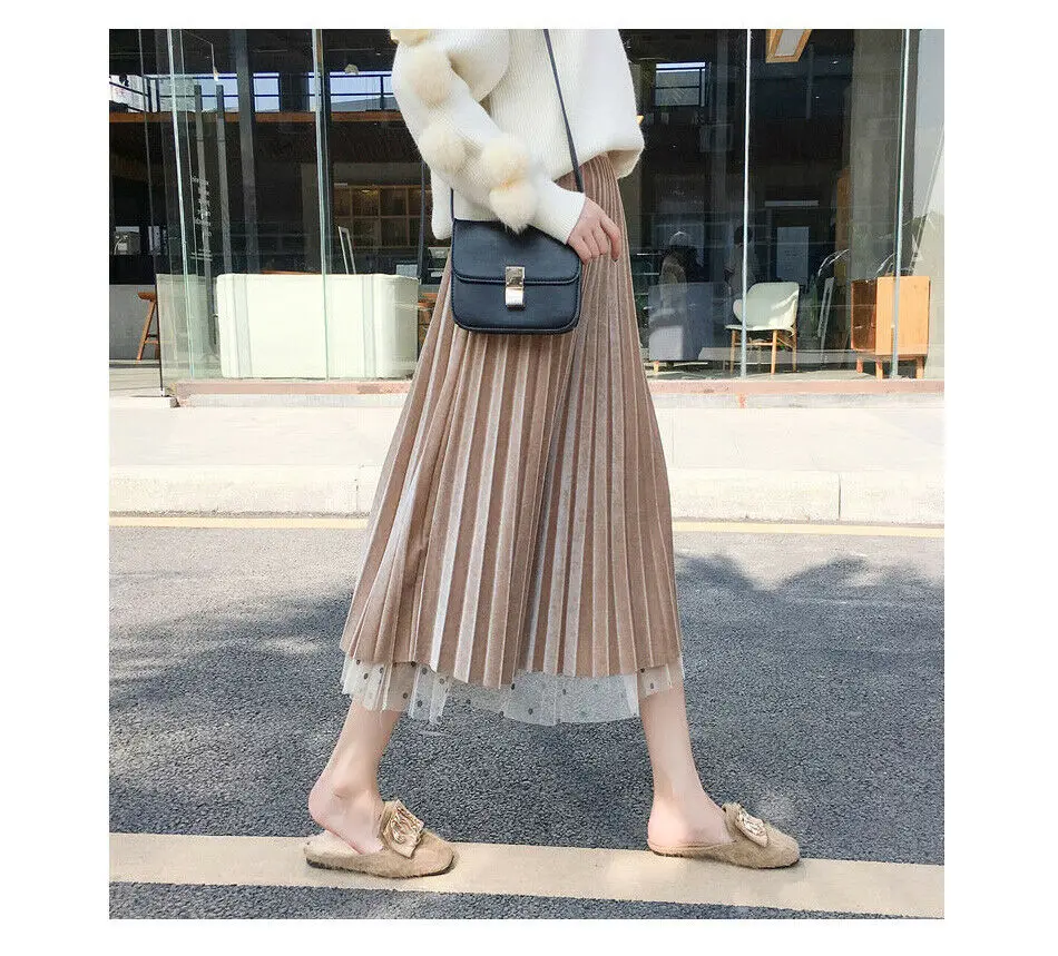 Женская Повседневная плиссированная юбка в горошек двусторонняя длинная с