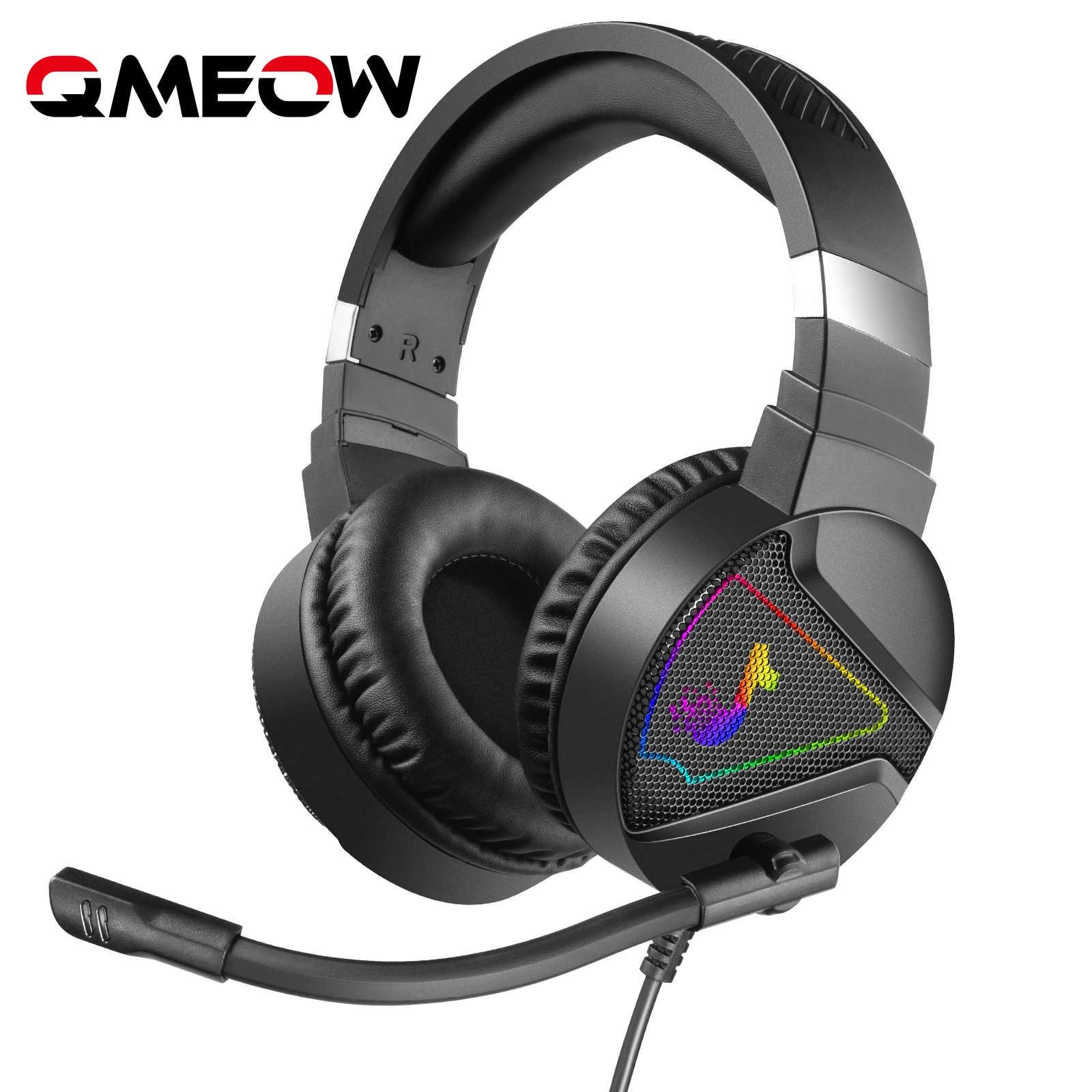 QMEOW Игровые наушники с светодиодный Проводная гарнитура HiFi 4D стерео со складным