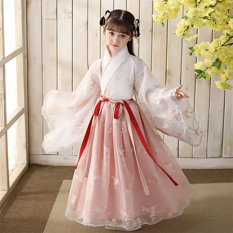 

Китайский традиционный ханьфу платье комплект для девочек сценическое платье в народном стиле танцевальный костюм древней китайской дина...
