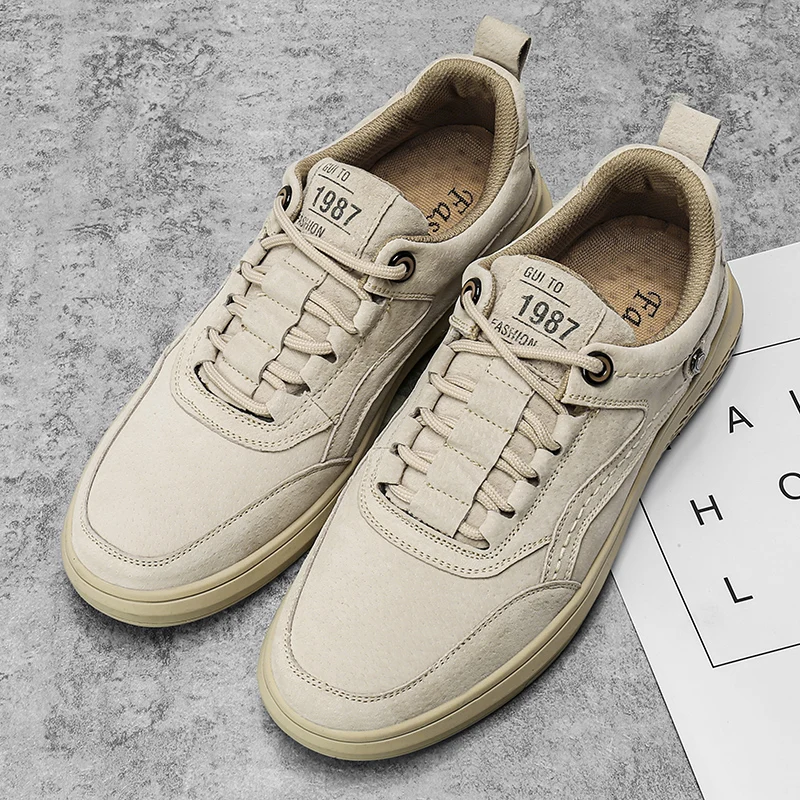 SALUDAS Men Shoes Fashion Genuine Leather Loafer Breathable Walking Shoes Comfortable Casual Outdoor Retro Sneakers Shoes