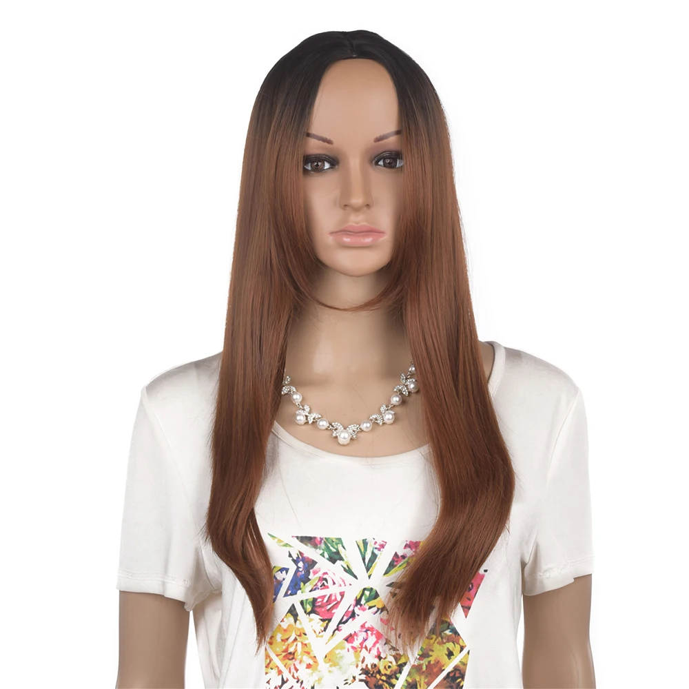 

ZYR длинный прямой парик Омбре цвет высокая температура термостойкие волокна парик для женщин синтетический парик 26 дюймов 280 г Черный Корич...