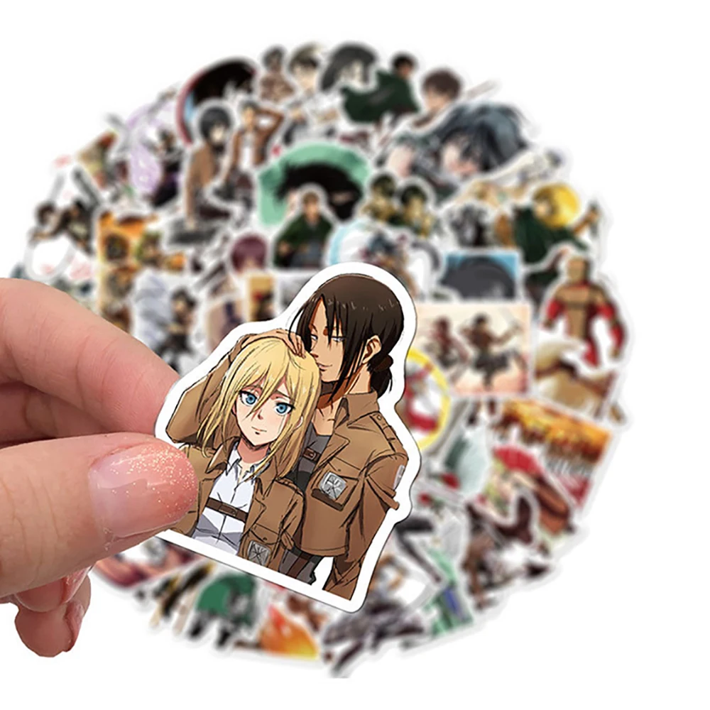 Pegatina de Anime Attack Titan para ordenador port&aacute;til, 10/30 / 50 Uds., pegatinas impermeables para motocicleta, equipaje, Skateboard y bicicleta, venta al por mayor-2