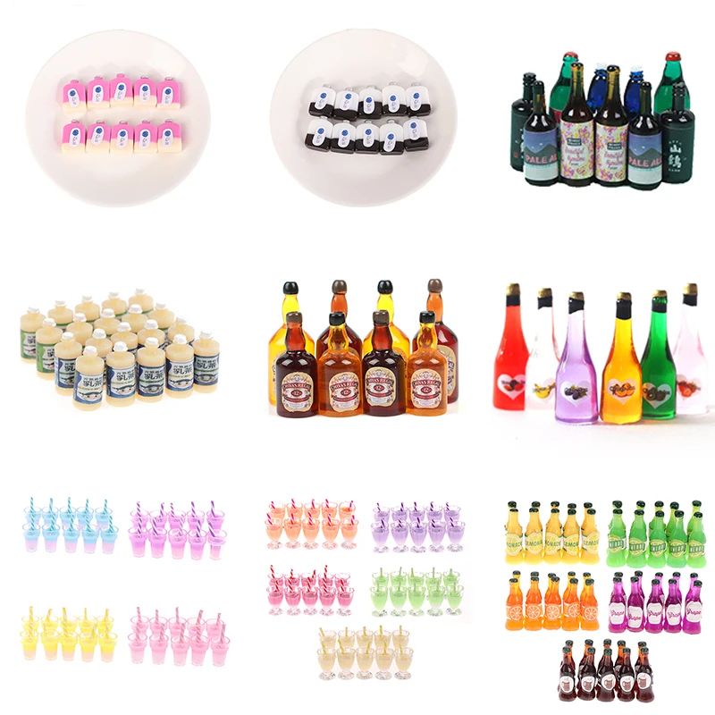 

10pcs Mini 1/12 Dollhouse Miniature Simulation Whisky Wine Bottles Pretend Play Toys Doll Food Drink Accessories Various Styles