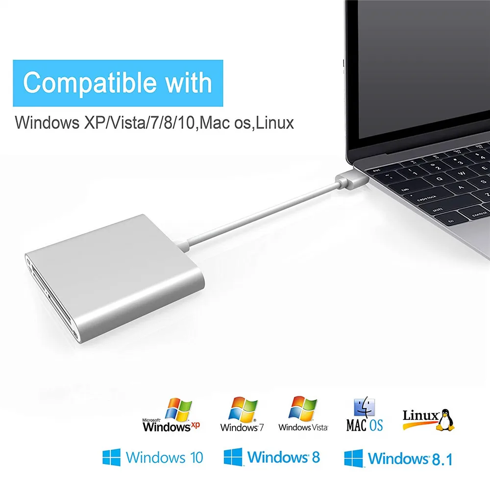 Устройство для чтения карт памяти 3-в-1 USB 3 0 Type C компактный адаптер флэш-карт CF/SD/TF