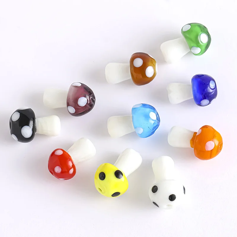 10pcs Mushroom Shape Handmade Lampwork Glass Loose Beads Charms for DIY Crafts Jewelry Making Findings 11x14mm 12x18mm 15x20mm - купить по