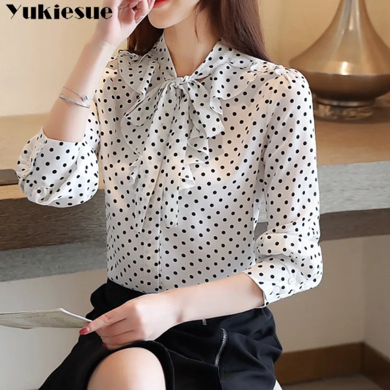 

Блузка женская модная с длинным рукавом и воротником-бантом, 2020