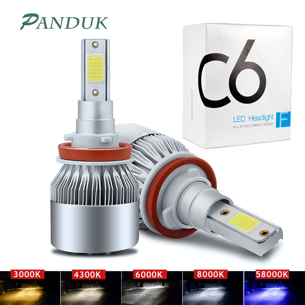 Panduk светодиодный головной светильник H1 H3 H4 H7 H11 H13 H27 9005 9006 Светодиодная лампа C6 автомобильный светильник светодиодный светильник COB Авто 72W 12V 6000K 3000K 4300K 8000K