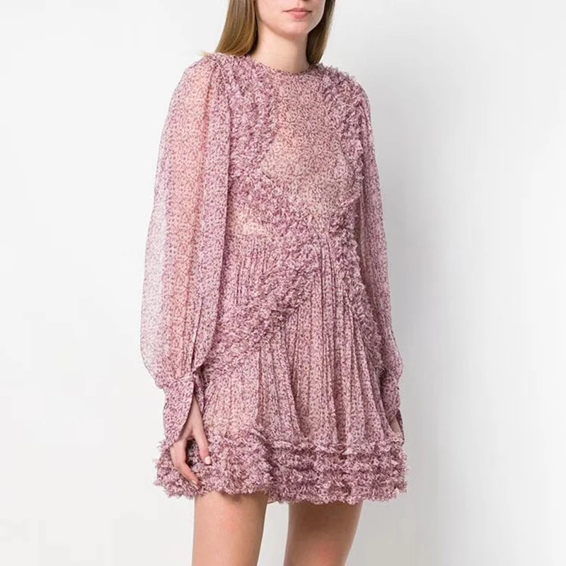 Женское платье с принтом TWOTWINSTYLE Летнее мини-платье круглым вырезом