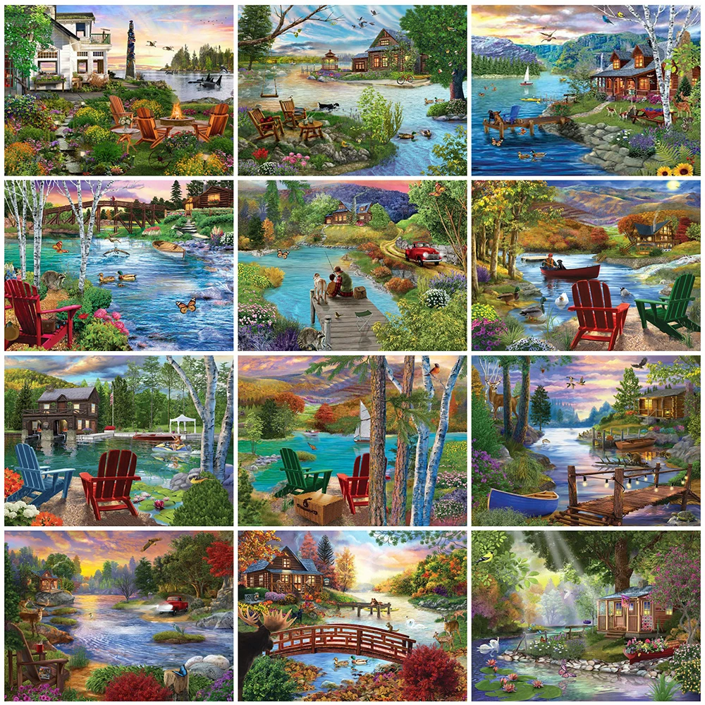 

MomoArt Алмазная вышивка дом картина стразы Алмазная мозаика озеро алмазная картина пейзаж подарок ручной работы декор для дома