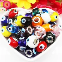 10pcs mixed color evil eye lampwork glass beads big hole european round loose spacer chain charms fit pandora bracelet jewelry