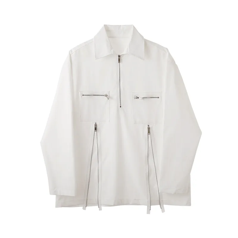 

M-XLWorkwear functional style shirt men's trend fashion style hair stylist men's zipper decoration long-sleeved pullover shirt.