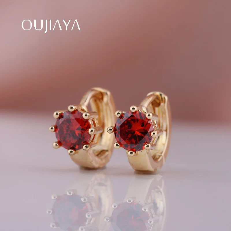 Женские круглые серьги подвески OUJIAYA маленькие из розового золота 585 пробы с