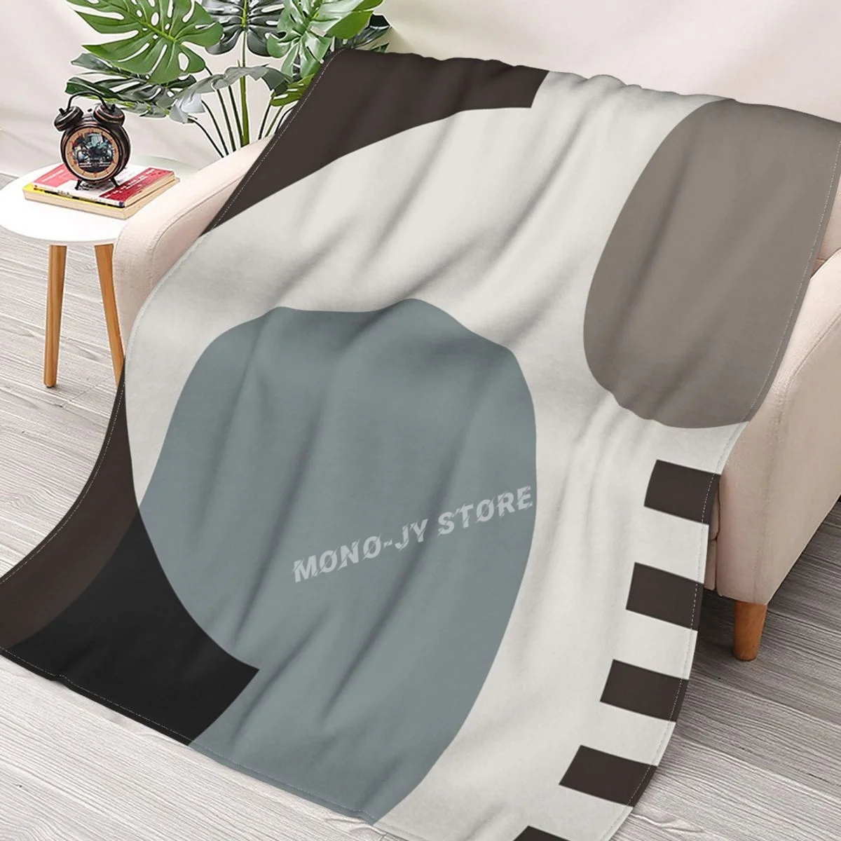 

4-502-8, Blue Brown, Bauhaus Design, Throw Blanket Sherpa Blanket Bedding soft Blankets