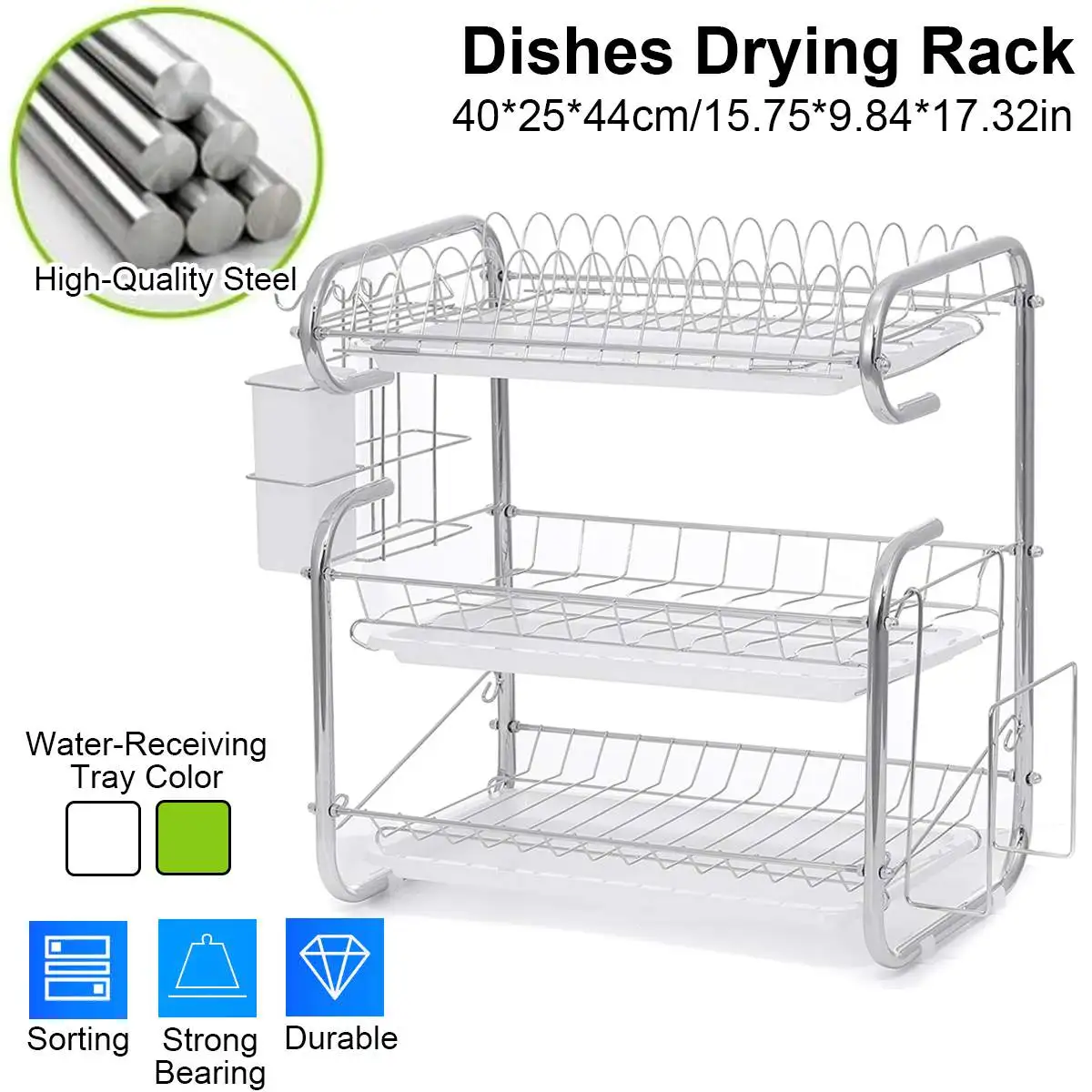 

Hot Sale Stainless Steel 3 Tiers Dish Dish Rack Sink Bowl Shelf Nonslip Cutlery Holder Kitchen Drying Rack Organizer