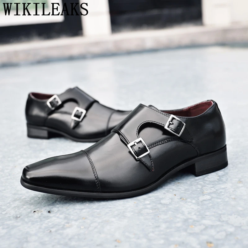 Мужские модельные туфли оксфорды мужские коричневые кожаные Монки обувь со