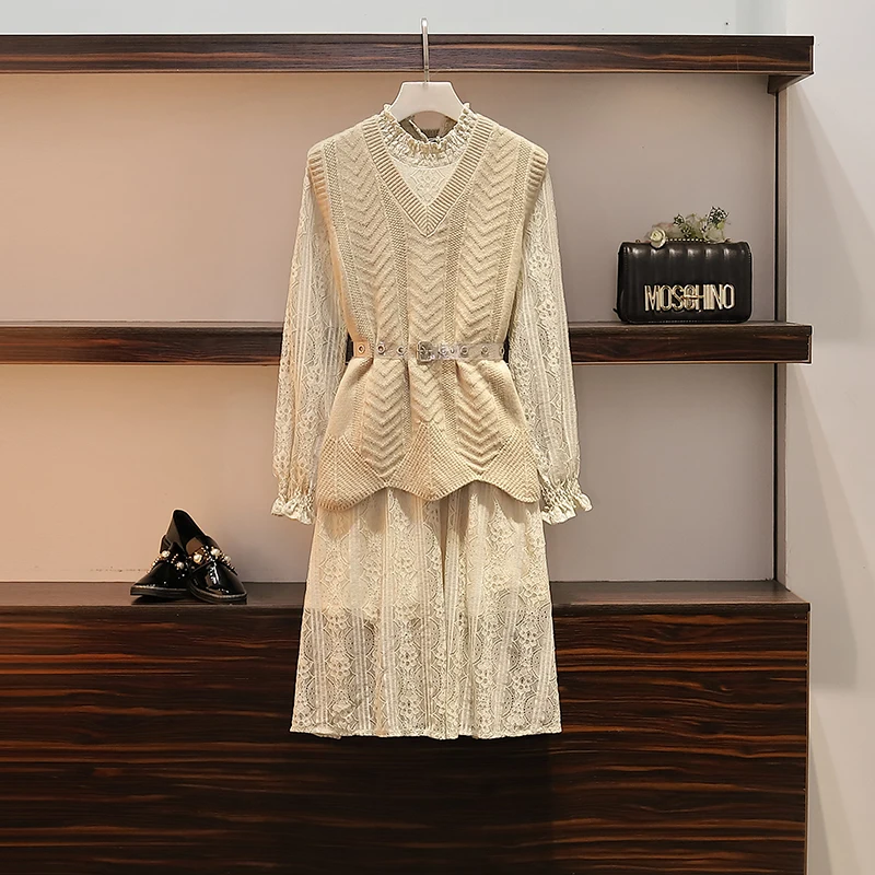 Костюм толстой сестры 2009 осенний костюм новый свитер жилет аналогичный платью