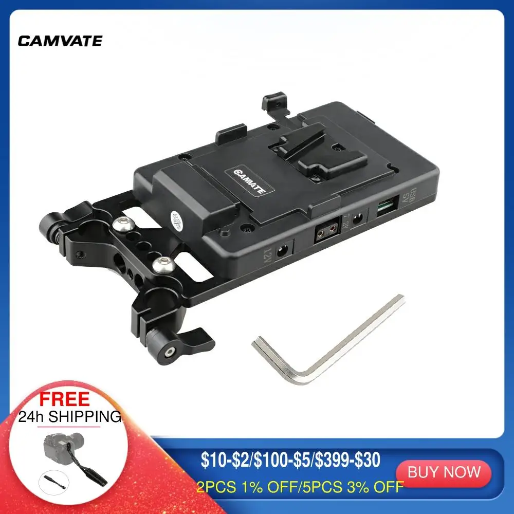 

CAMVATE Quick Release V-Lock Mounting Plate Power Supply Splitter With 15mm Rod Clamp & Cheese Plate For DSLR Camera Battery New