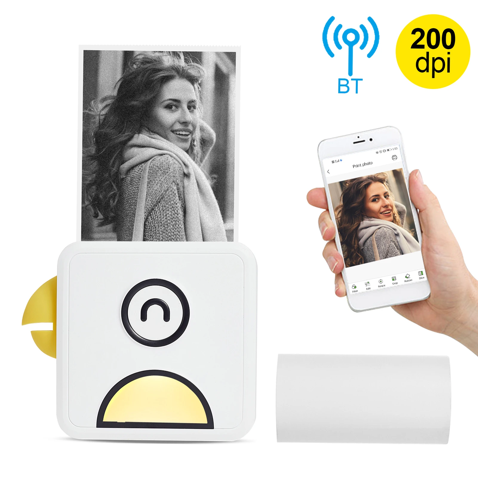 

Карманный Термопринтер для фотографий, 200 точек/дюйм, Портативный беспроводной Bluetooth-принтер для квитанций и ярлыков, совместим со смартфон...