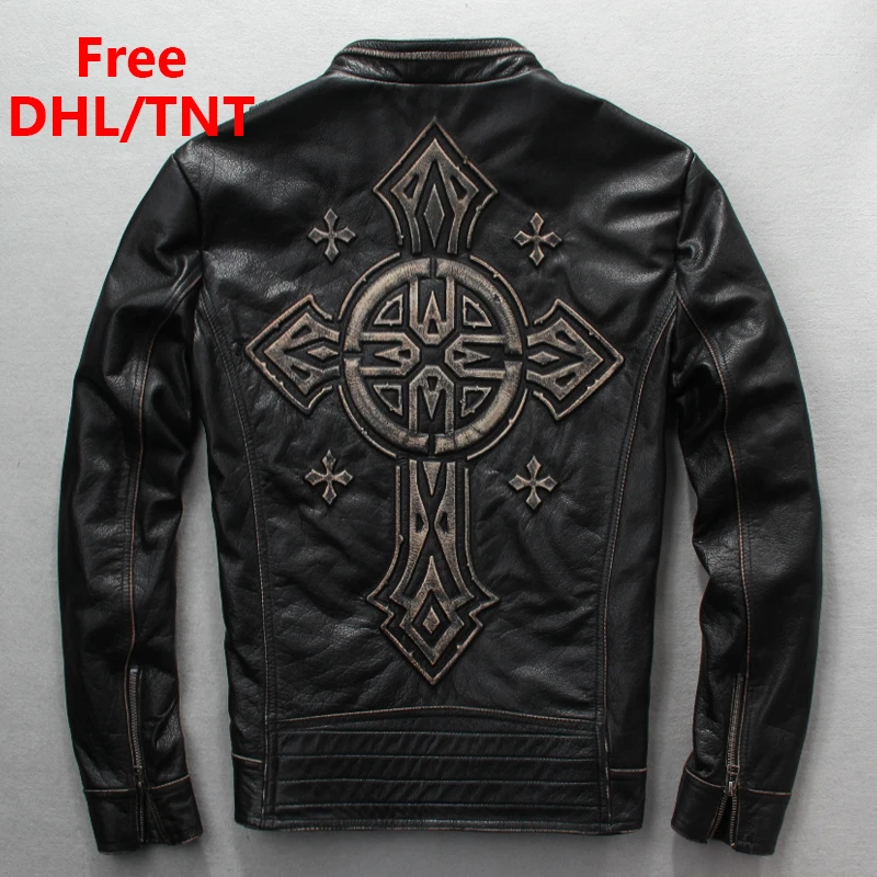 

Куртка мотоциклетная из натуральной кожи, эксклюзивная Байкерская винтажная куртка из воловьей кожи, черная Повседневная, DHL/TNT, весна-осень