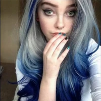 curly body wave synthetic lace front wig highlight colored ombre black blue frontal hair cosplay lolita wigs for black women