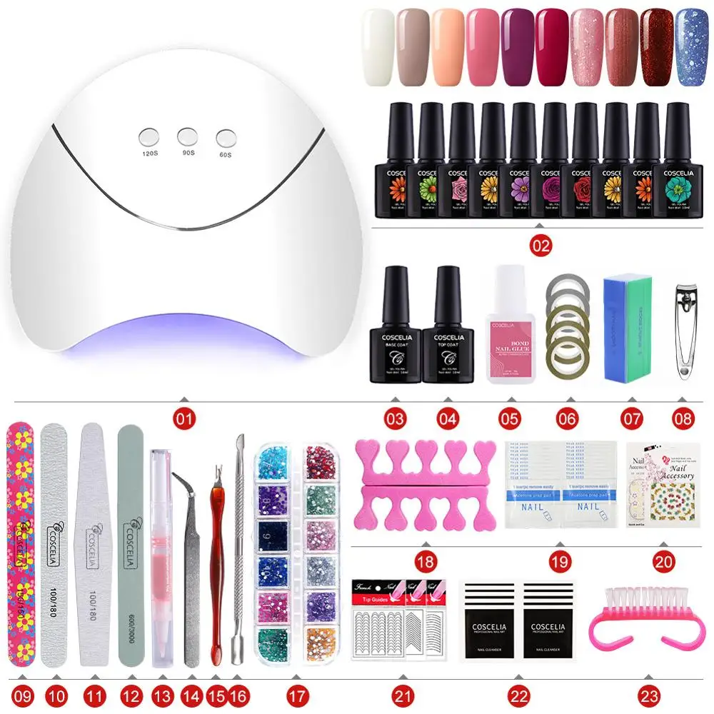 COSCELIA 10 мл набор гель лаков для ногтей 36 Вт лампа маникюрных инструментов маникюра