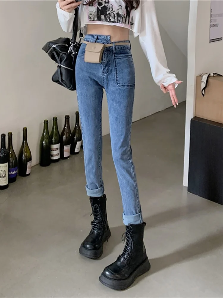 High Waist Jeans Women's Early Autumn 2021 New Design Sense Spring And Temperament Leggings Pencil | Женская одежда