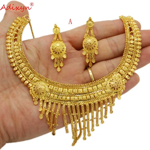 Adixyn Дубай 24k золотые серьги с кисточками ожерелье Ювелирный Комплект для невесты женщин африканские подарки N12162