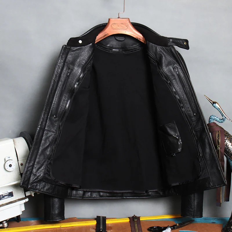 

2021 Black Motorcycle Style Genuine Leather Jacket Men Plus Size 4XL Real Natural Cowhide Autumn Slim Fit Biker's Coat