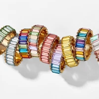 rainbow circle engagement female wedding ring colorful trapezoid zircon ring female fashion finger shiny beautiful accessories