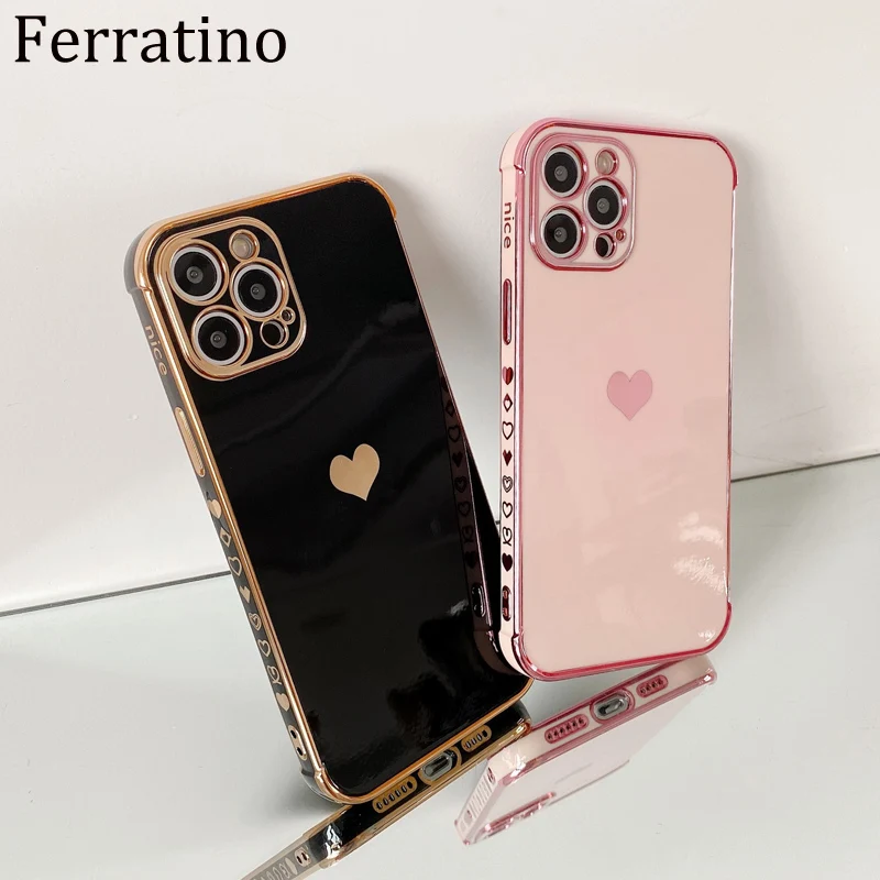 

Electroplated Gold Love Heart Bumper Phone Case For iPhone 12Pro 12 11 Pro Max XR XS Max X 7 8 Plus 11 Camera Protection Cover