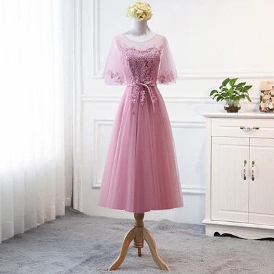 MNZ-9858Z# платье подружки невесты новые зимние рождественские платья средней длины с длинными рукавами г. Бледно-лиловый на шнуровке для девочек - Цвет: 619B