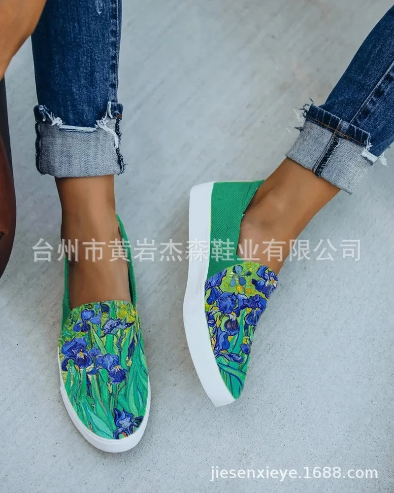 

Loafers Women Floral Thick Bottom Casual Canvas Ladies Outdoor Flat Walking Shoes Female Comfort Lazy Shoes Plus Size