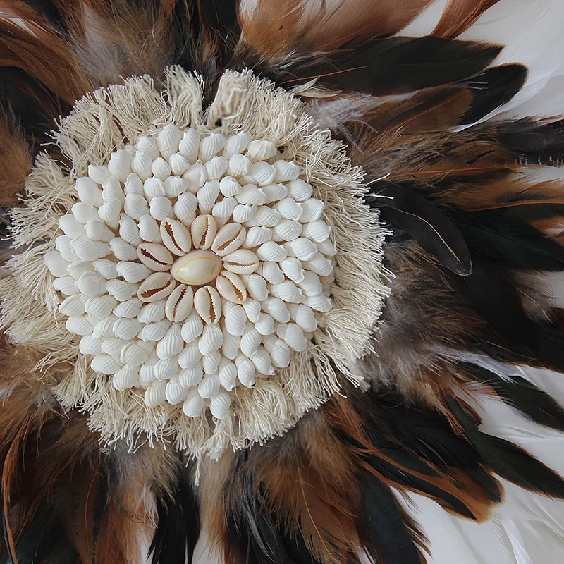 Украшение в этническом стиле с волнистыми перьями ручной работы настенное