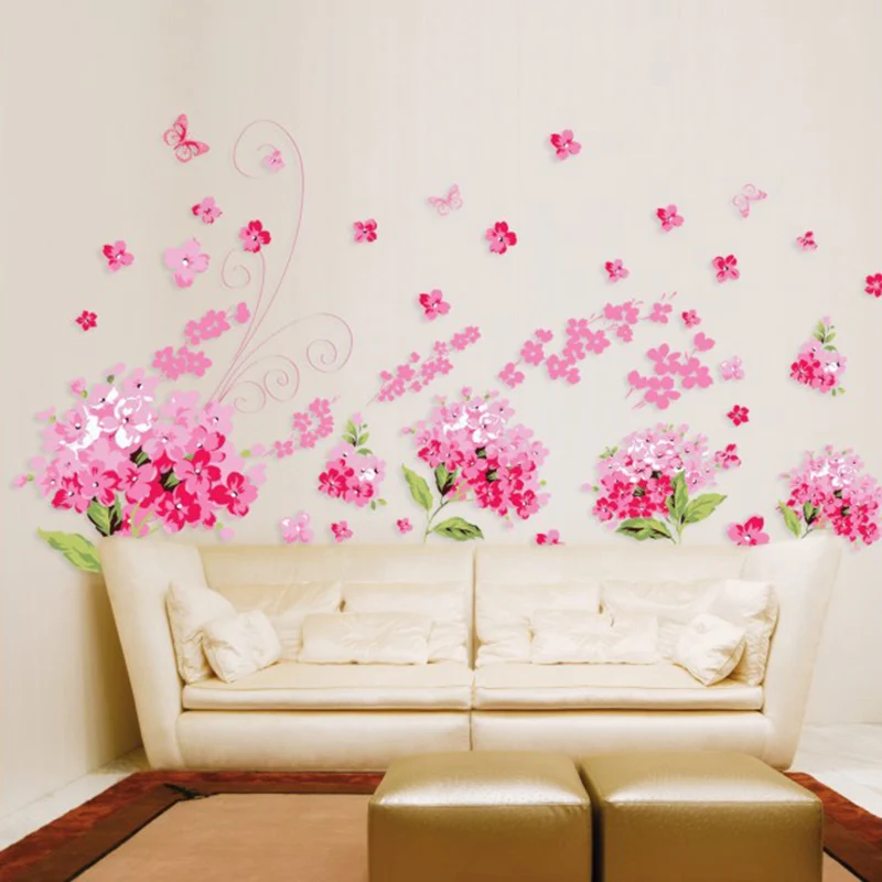 50*70 см цветы вишневого цвета Наклейка на стену розовый домашний декор клейкая