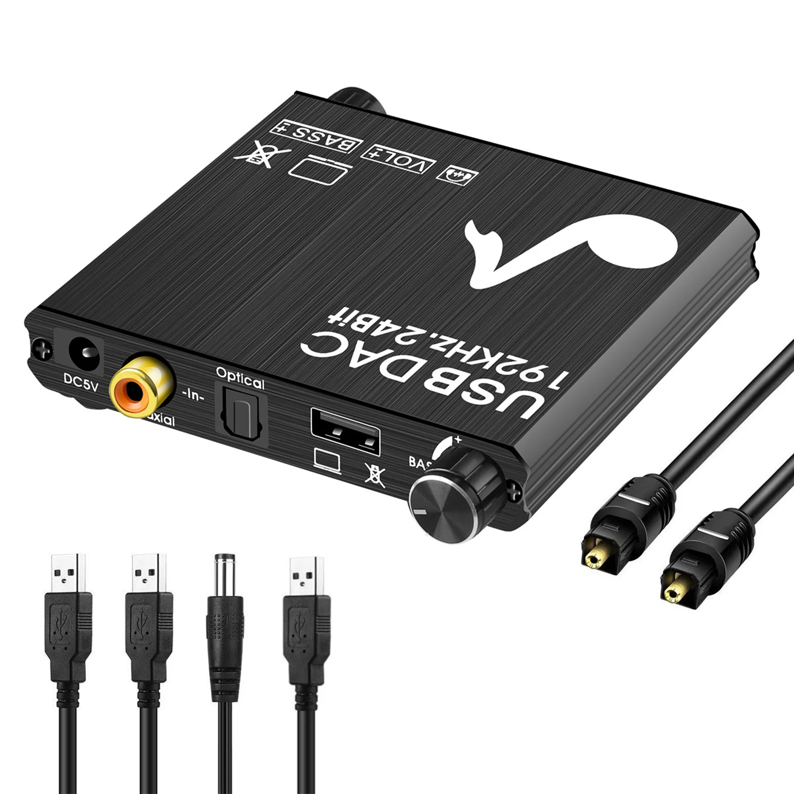 

192KHz / 24Bit Digital To Analog Audio Converter DAC Adapter Opticals Toslink Coaxial RCA 3.5mm For PS3 PS4 TV USB Power Cable