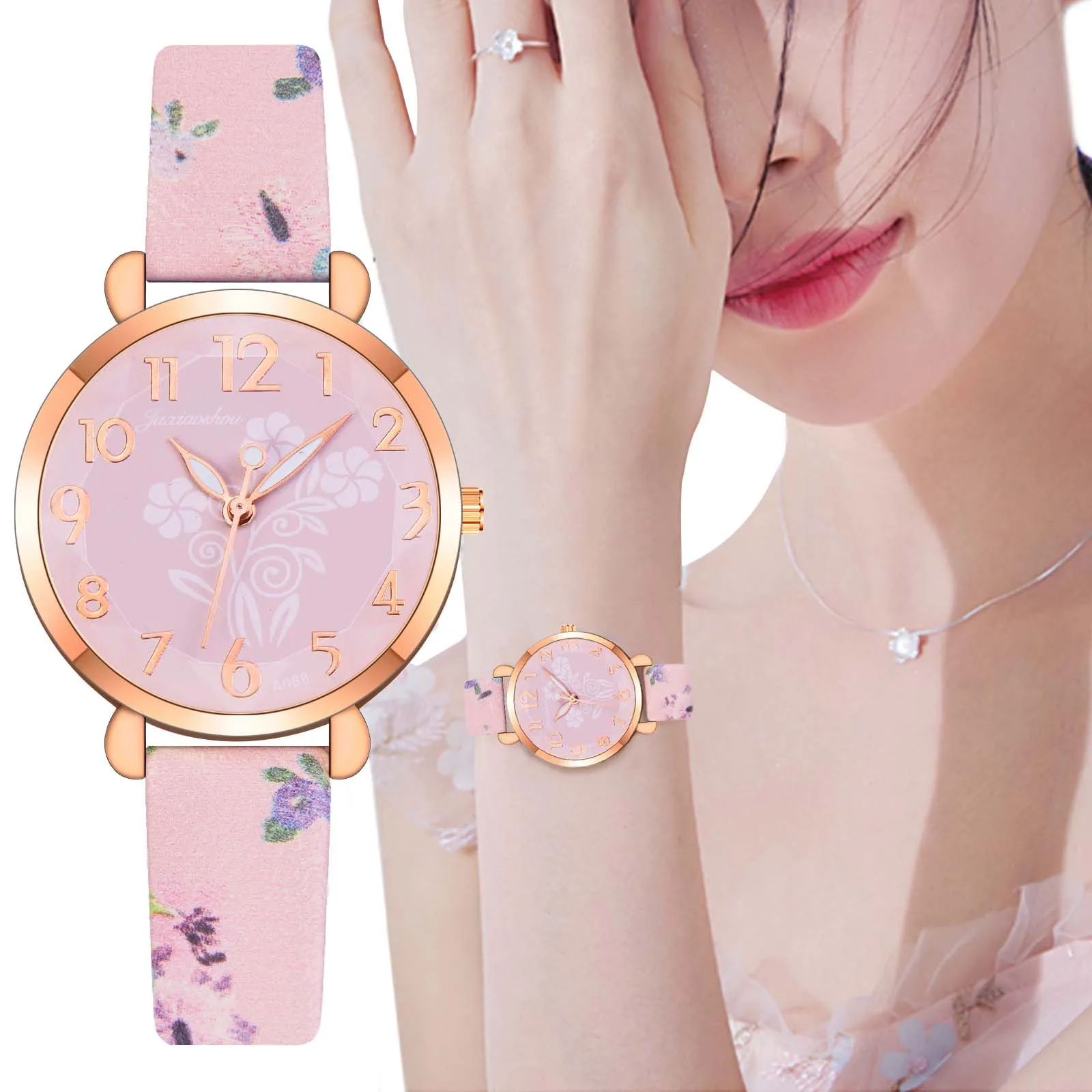 

Fashion Ladies Flower Printed Dial Watches Women Printing Belt Cute Quartz Wrist Watch Clothes Accessories reloj mujer elegante