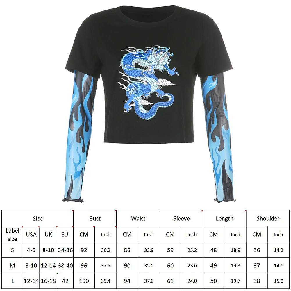 Пламенный дракон с сеткой в стиле пэтчворк футболка длинными рукавами для женщин