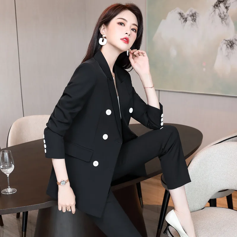 

Plus Size Women's Autumn and Winter Suit Pants Two-piece High-quality Office Work Clothes Elegant Jacket Female Trousers