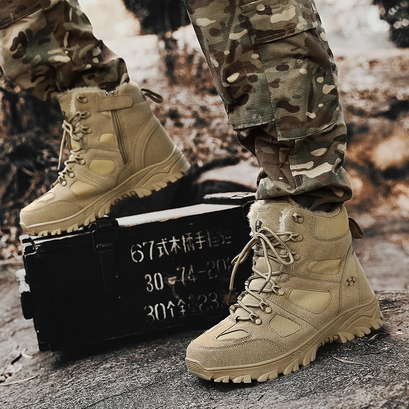 New Winter Plush Mens Hiking Boots Waterproof Mountaineering Boots Men Warm Tactical Sneakers Men's Military Boots Big Size 46