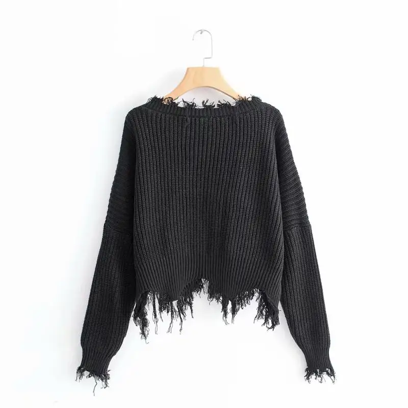 Женский вязаный пуловер с бахромой и глубоким v-образным вырезом белый