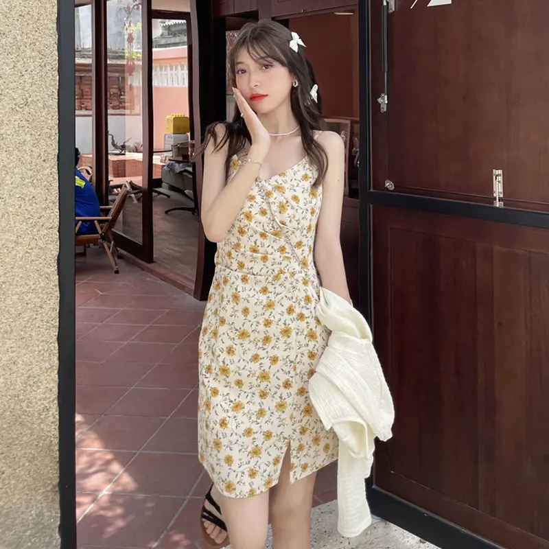 

Chiffon Floral Suspender Dress Gentle Wind Sweet Desire French Stem Orange First Love Short Skirt Children Summer 2021