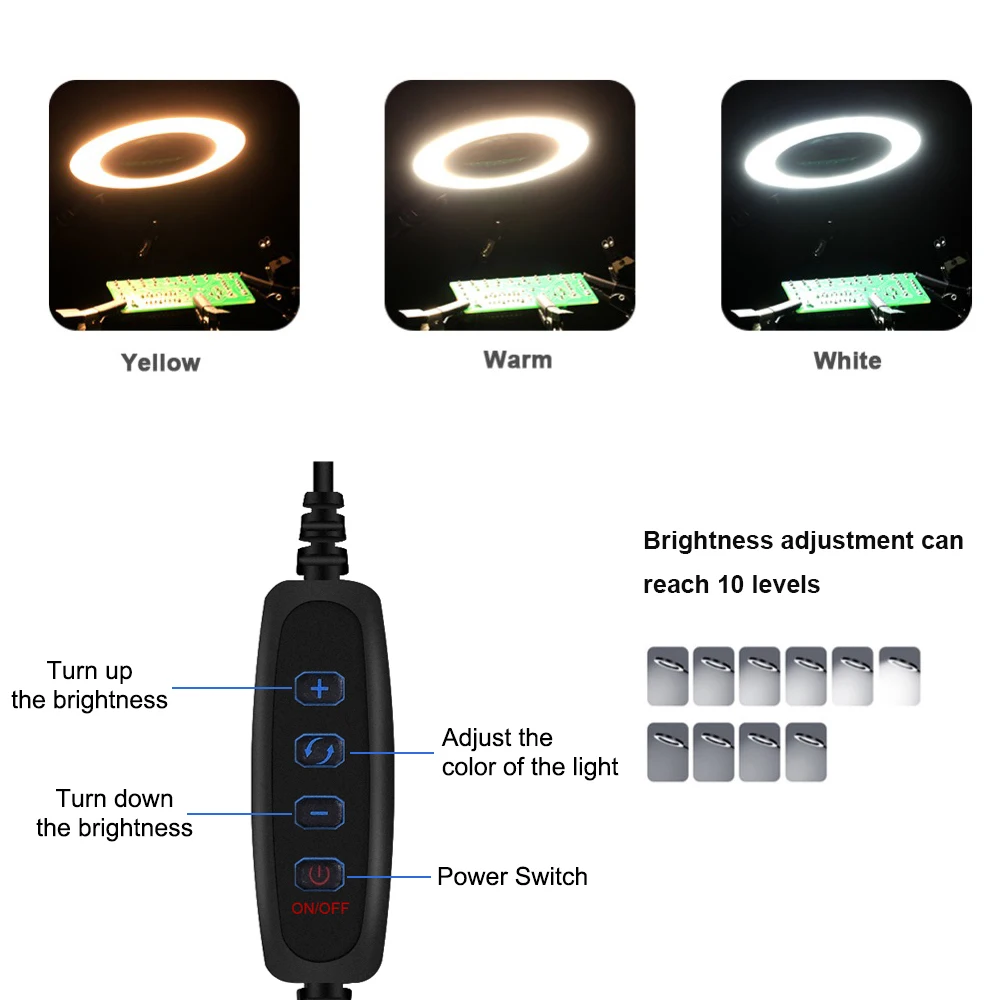 6 шт. Гибкая подставка для паяльника 3x лупа USB светодиодный светильник инструмент