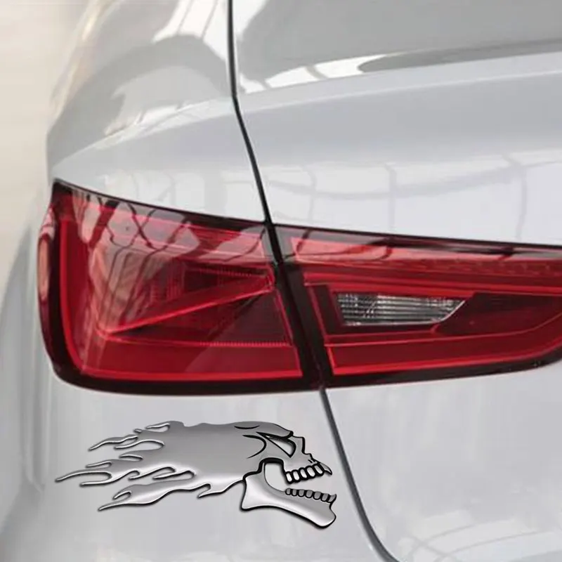 

2Pcs/Pair 3D Chrome Ghost Skull Head Auto Motorcycle Car Sticker Emblem Decals 14.5x5.5cm