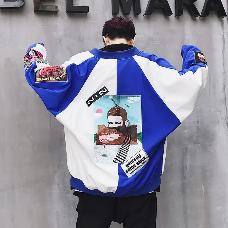 

Cool White Thin Patchwork Summer Autumn Jackets Punk Harajuku Hip Hop Bomber Jacket Men High Street Baseball Coats Unisex Boys